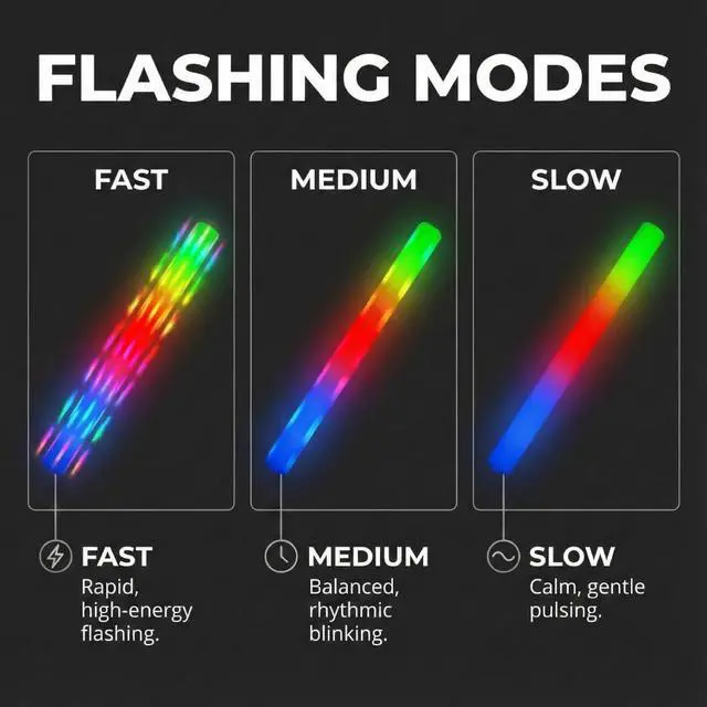 Alt view image 5 of 7 - LED 3 Color Foam Sticks Forever Holiday Party Batons Wand for Wedding, Birthdays, Quinceanera, Sweet 16, DJ, Concerts, Festivals, Bulk Party Favors (100)