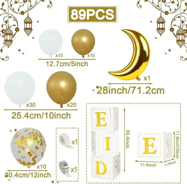 Alt view image 2 of 7 - Eid Mubarak Decoration for Home 2026 - 89 White Gold Balloon Arch with Eid Mubarak Star Balloons,Star Moon Balloon Boxes,Ramadan Party Supplies Decorations for Ramadan Festival