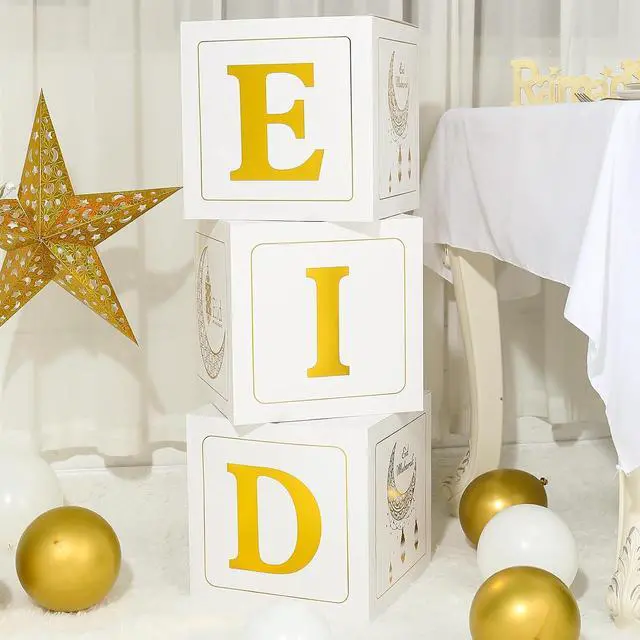 Alt view image 6 of 7 - Eid Mubarak Decoration for Home 2026 - 89 White Gold Balloon Arch with Eid Mubarak Star Balloons,Star Moon Balloon Boxes,Ramadan Party Supplies Decorations for Ramadan Festival