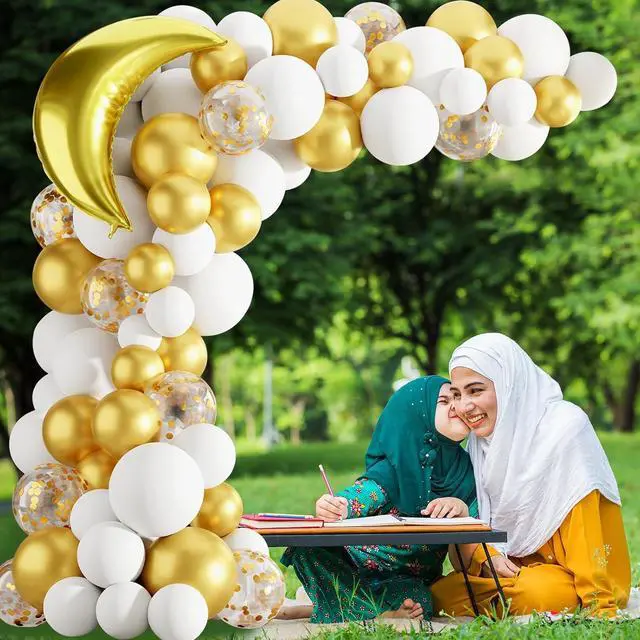 Alt view image 7 of 7 - Eid Mubarak Decoration for Home 2026 - 89 White Gold Balloon Arch with Eid Mubarak Star Balloons,Star Moon Balloon Boxes,Ramadan Party Supplies Decorations for Ramadan Festival