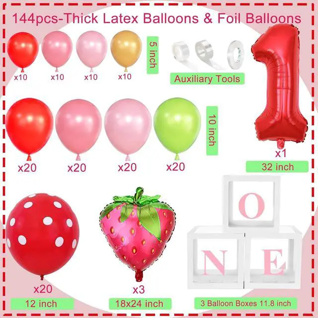 Alt view image 3 of 7 - Strawberry 1st Birthday Decorations for Girls - Berry First Birthday Decor - Berry Sweet One Themed Party Supplies Kit with Balloon Arch, Highchair Banner, Backdrop, Cake Topper & Crown