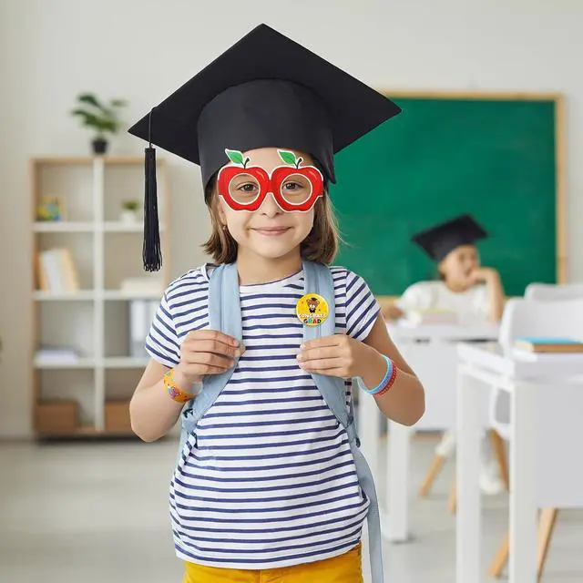 Alt view image 4 of 6 - Seajan 134 Pcs Preschool Graduation Gifts Kindergarten Party Favor Congrats Grad Bracelet Pre K Grad Badge Pin Sticker Stamper Glasses Straw Organza Bag for Pre K Classroom Prize Gift Party Supplies