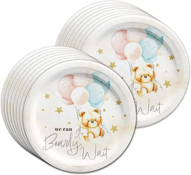 Alt view image 4 of 7 - Birthday Galore Twin Teddy Bears Party Supplies - 64 Piece Twins Baby Shower Tableware Set Includes Large 9" Dinner Plates and 8" Dessert Paper Plates Napkins Cups - Kit for 16