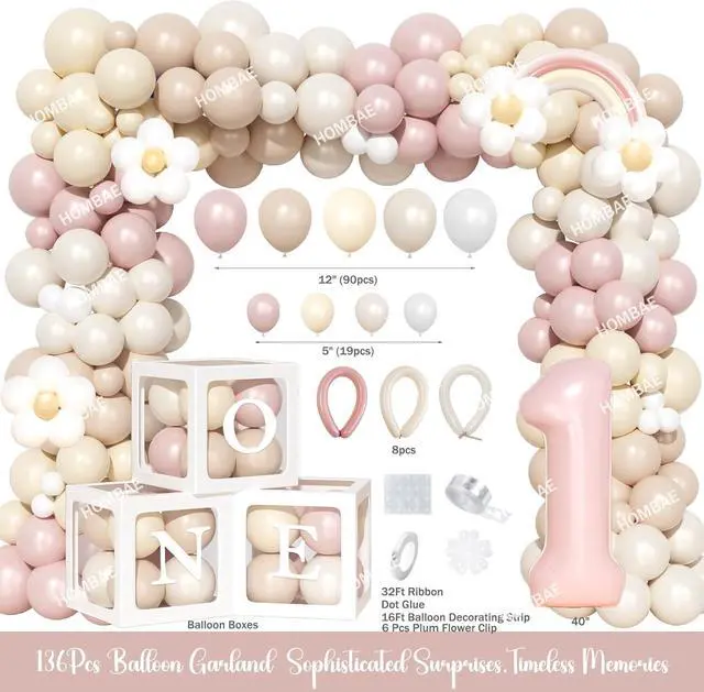 Alt view image 3 of 6 - Hombae Isn't She Lovely Isn't She Onederful First Birthday Decorations, 147 PCs Onederful 1st Party Supplies with Boho Rainbow Backdrop, Balloon Garland, Cake Topper, Daisy Foil Balloons