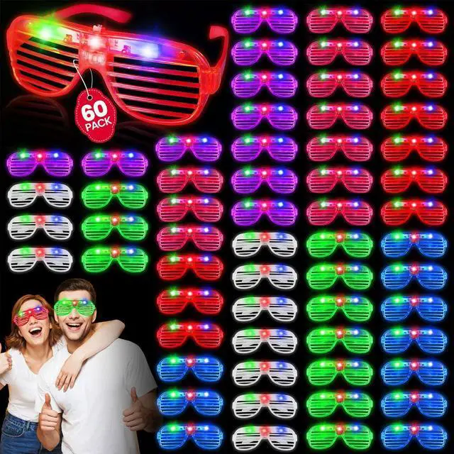 Main image of 60 Pack LED Glasses ,6 Colors Light Up Glasses Glow In The Dark Party Supplies , Party Glasses for Adults , Glow Shutter Glasses for Valentines Day , New Year's Eve Decoration , Birthday