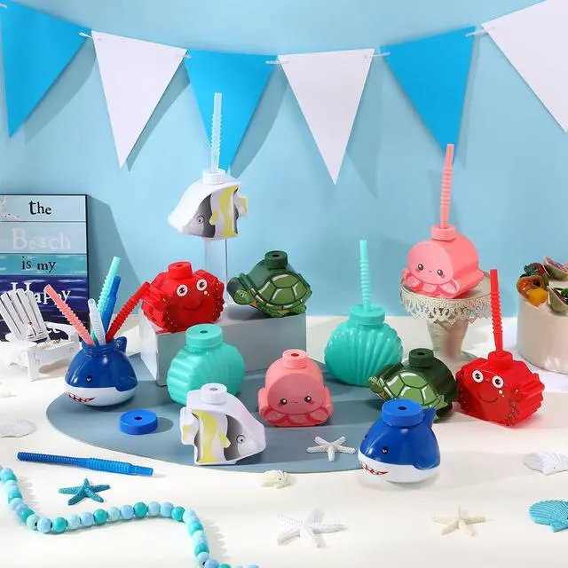 Alt view image 4 of 6 - Tanlade Under the Sea Party Plastic Cups 10 oz Ocean Sea Shark Seashell Crab Turtle Fish Octopus Cups with Straw Lids for Ocean Themed Beach Birthday Party Supplies(12 Pcs)