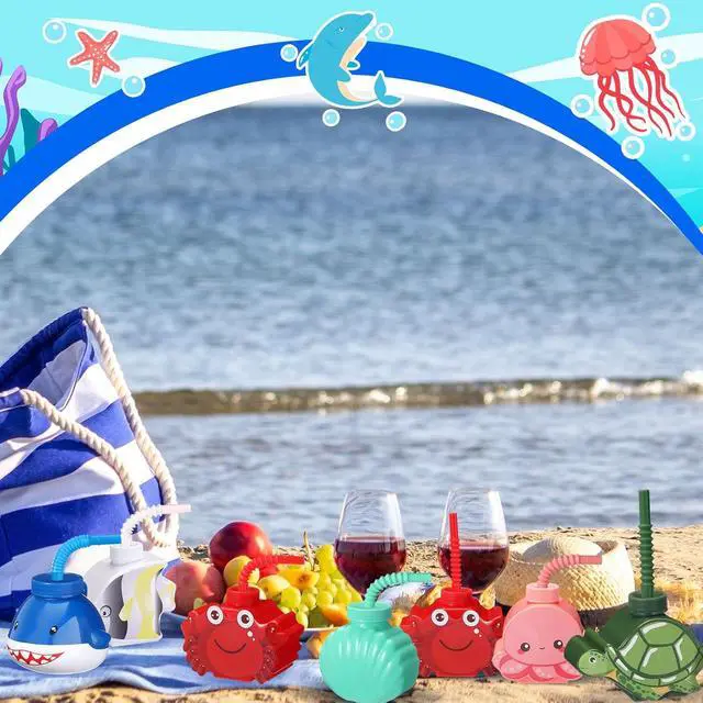 Alt view image 6 of 6 - Tanlade Under the Sea Party Plastic Cups 10 oz Ocean Sea Shark Seashell Crab Turtle Fish Octopus Cups with Straw Lids for Ocean Themed Beach Birthday Party Supplies(12 Pcs)