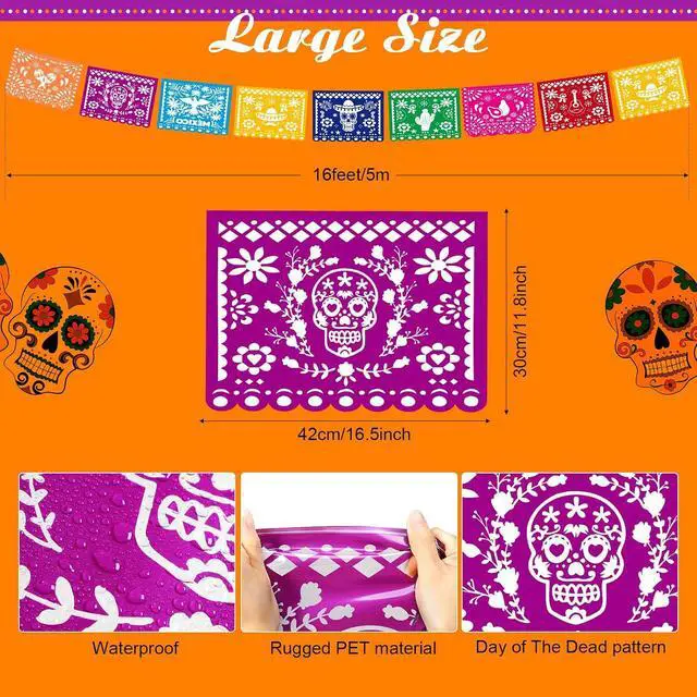 Alt view image 3 of 7 - Geosar 118 Pcs Mexican Party Decorations Include Marigold Flowers Dia De Los Muertos Banner for Day of The Dead Cinco De Mayo Mexican Fiesta Party Diwali Supplies (Orange)