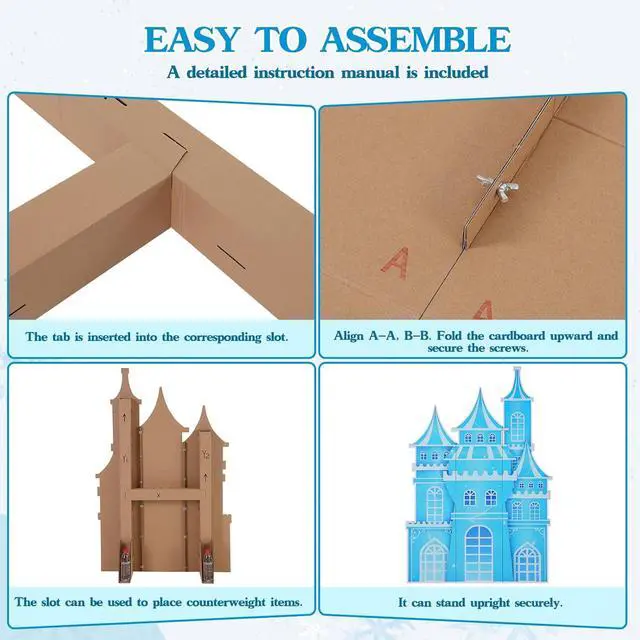 Alt view image 3 of 7 - EARTHSON 5.2 Ft Tall Cardboard Castle Large Ice Princess Castle Winter Snowflake Party Decorations Blue Castle Fort Backdrop