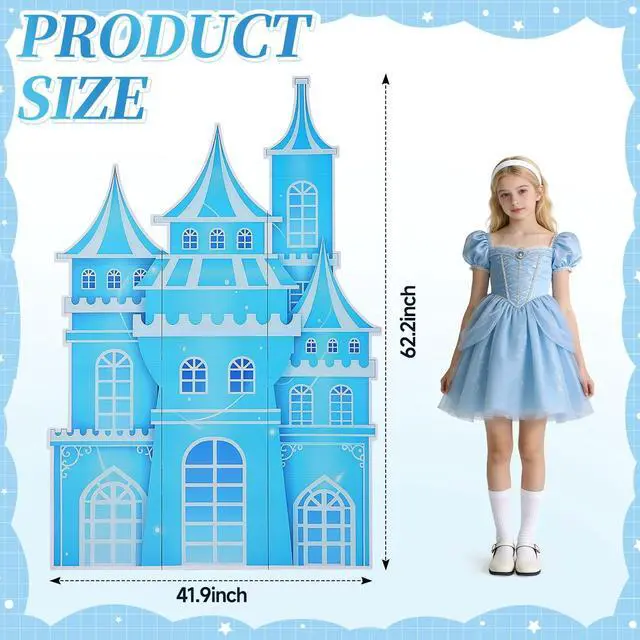 Alt view image 2 of 7 - EARTHSON 5.2 Ft Tall Cardboard Castle Large Ice Princess Castle Winter Snowflake Party Decorations Blue Castle Fort Backdrop