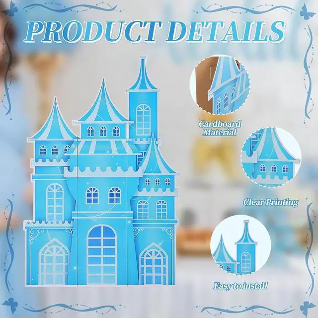 Alt view image 4 of 7 - EARTHSON 5.2 Ft Tall Cardboard Castle Large Ice Princess Castle Winter Snowflake Party Decorations Blue Castle Fort Backdrop