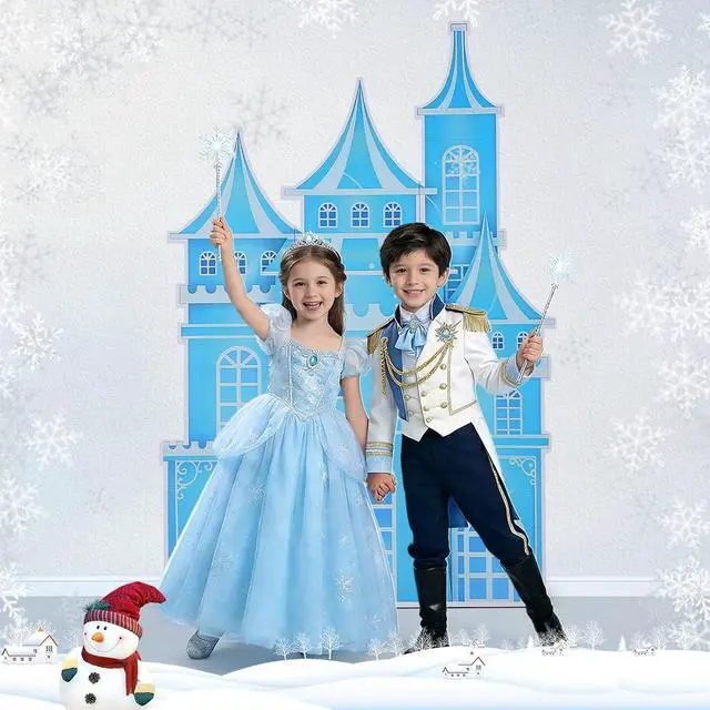 Alt view image 6 of 7 - EARTHSON 5.2 Ft Tall Cardboard Castle Large Ice Princess Castle Winter Snowflake Party Decorations Blue Castle Fort Backdrop