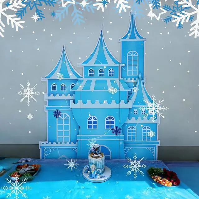Alt view image 7 of 7 - EARTHSON 5.2 Ft Tall Cardboard Castle Large Ice Princess Castle Winter Snowflake Party Decorations Blue Castle Fort Backdrop