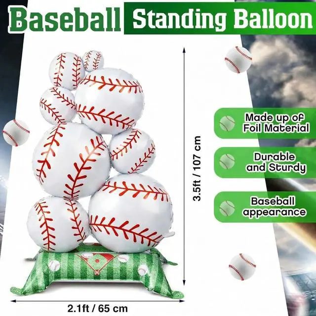Alt view image 2 of 6 - Soulchen 2 Pcs 3.5 ft Giant Self Standing Baseball Foil Balloons for Baseball Birthday Party Decoration Team Celebration Decor Backyard BBQ Sports Themed Party Supplies