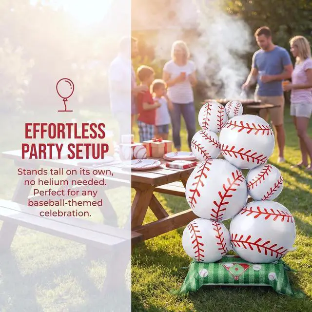 Alt view image 3 of 6 - Soulchen 2 Pcs 3.5 ft Giant Self Standing Baseball Foil Balloons for Baseball Birthday Party Decoration Team Celebration Decor Backyard BBQ Sports Themed Party Supplies