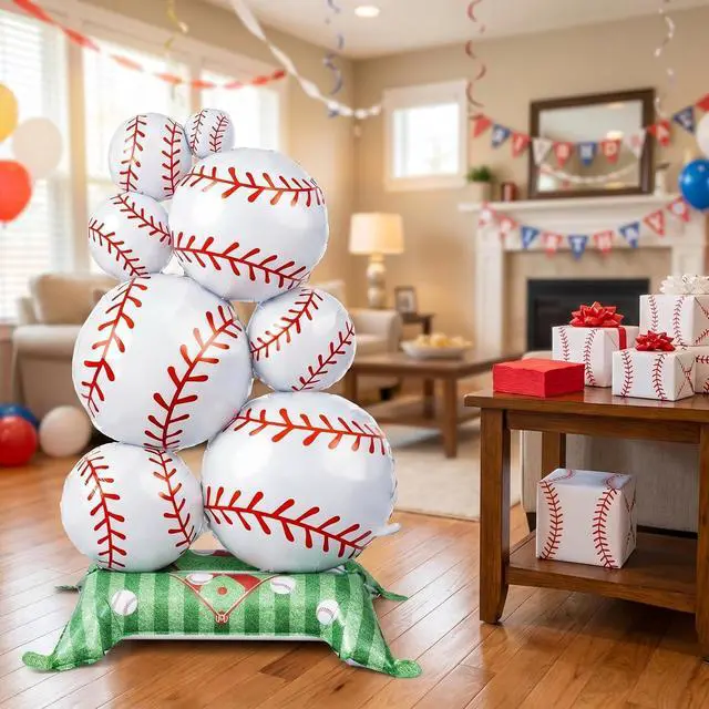 Alt view image 4 of 6 - Soulchen 2 Pcs 3.5 ft Giant Self Standing Baseball Foil Balloons for Baseball Birthday Party Decoration Team Celebration Decor Backyard BBQ Sports Themed Party Supplies