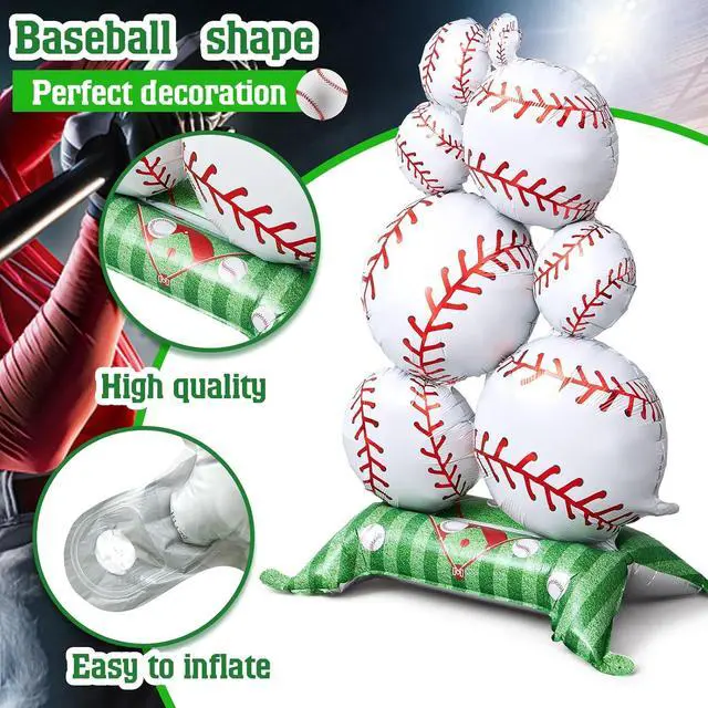 Alt view image 5 of 6 - Soulchen 2 Pcs 3.5 ft Giant Self Standing Baseball Foil Balloons for Baseball Birthday Party Decoration Team Celebration Decor Backyard BBQ Sports Themed Party Supplies