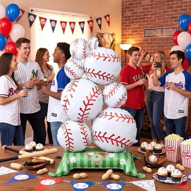 Alt view image 6 of 6 - Soulchen 2 Pcs 3.5 ft Giant Self Standing Baseball Foil Balloons for Baseball Birthday Party Decoration Team Celebration Decor Backyard BBQ Sports Themed Party Supplies