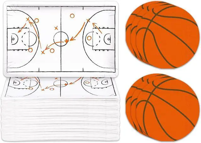 Main image of Whaline 90Pcs Basketball Plates Napkin Set Basketball Court Paper Plates Orange Sport Ball Disposable Napkins for Sport Birthday Tableware Supplies, Serves 40