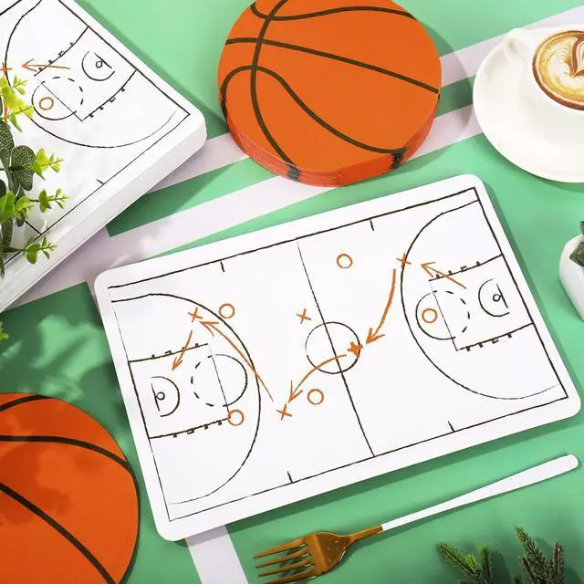 Alt view image 3 of 7 - Whaline 90Pcs Basketball Plates Napkin Set Basketball Court Paper Plates Orange Sport Ball Disposable Napkins for Sport Birthday Tableware Supplies, Serves 40