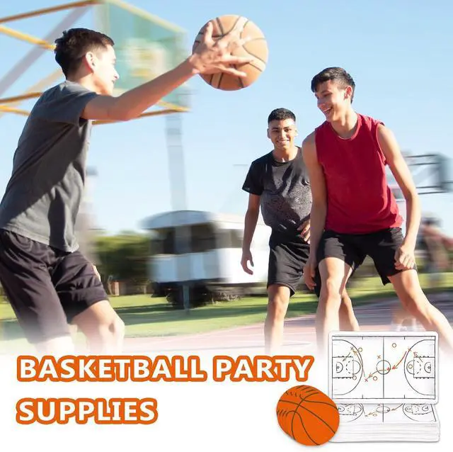 Alt view image 4 of 7 - Whaline 90Pcs Basketball Plates Napkin Set Basketball Court Paper Plates Orange Sport Ball Disposable Napkins for Sport Birthday Tableware Supplies, Serves 40