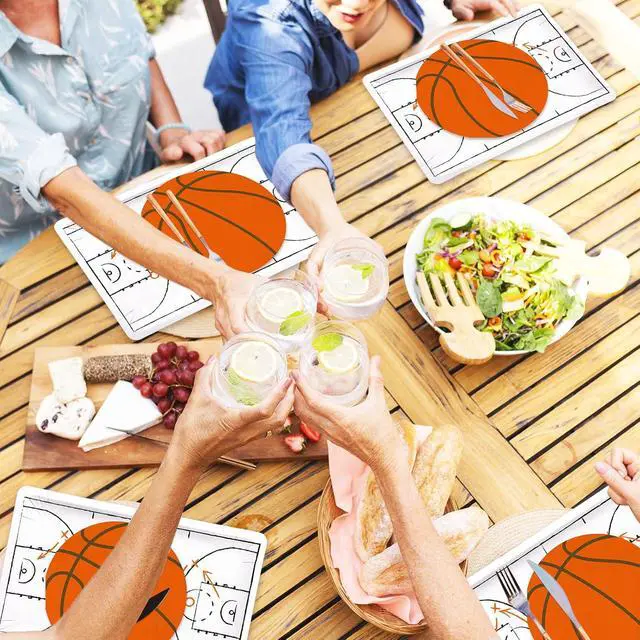 Alt view image 5 of 7 - Whaline 90Pcs Basketball Plates Napkin Set Basketball Court Paper Plates Orange Sport Ball Disposable Napkins for Sport Birthday Tableware Supplies, Serves 40