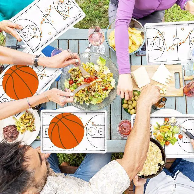 Alt view image 6 of 7 - Whaline 90Pcs Basketball Plates Napkin Set Basketball Court Paper Plates Orange Sport Ball Disposable Napkins for Sport Birthday Tableware Supplies, Serves 40