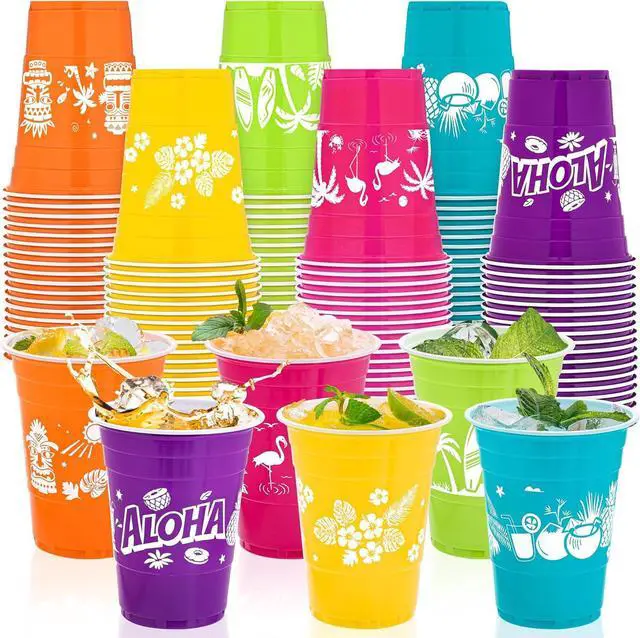Main image of Kochorie 60 Pieces Hawaiian Luau Cups Tiki Party Decorations Cups 16 Oz Tiki Tropical Plastic Disposable Cup Coconut Beach Decoration for Tropical Moana Birthday Supplies