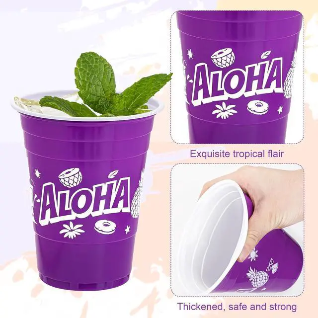 Alt view image 4 of 7 - Kochorie 60 Pieces Hawaiian Luau Cups Tiki Party Decorations Cups 16 Oz Tiki Tropical Plastic Disposable Cup Coconut Beach Decoration for Tropical Moana Birthday Supplies