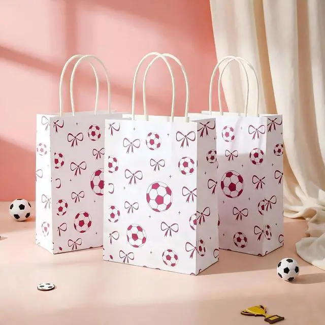 Alt view image 6 of 6 - Spiareal 24 Pcs Pink Soccer Bow Paper Gift Bags with Handles, Soccer Party Favors Snack Goodies Bags for Team Sport Birthday Themed Party for Decorations, Game Celebration