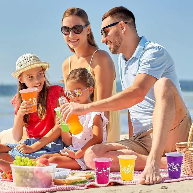Alt view image 6 of 7 - Kochorie 60 Pieces Hawaiian Luau Cups Tiki Party Decorations Cups 16 Oz Tiki Tropical Plastic Disposable Cup Coconut Beach Decoration for Tropical Moana Birthday Supplies
