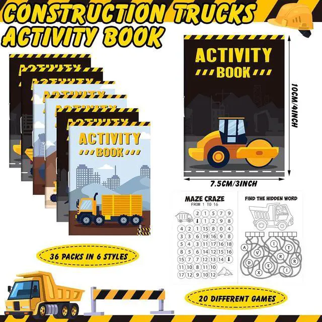 Alt view image 2 of 7 - Sinmoe 36 Piece Mini Activity Books Set for Kids' Parties, Includes Construction Trucks: Dump Trucks, Diggers, Cranes, Tractors for Home, School, or Birthday Gifts