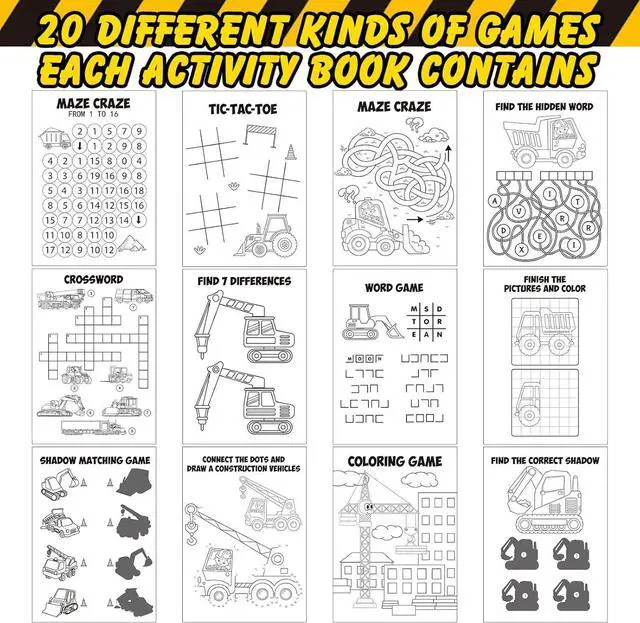 Alt view image 4 of 7 - Sinmoe 36 Piece Mini Activity Books Set for Kids' Parties, Includes Construction Trucks: Dump Trucks, Diggers, Cranes, Tractors for Home, School, or Birthday Gifts