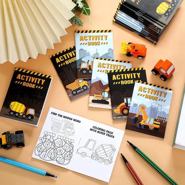 Alt view image 6 of 7 - Sinmoe 36 Piece Mini Activity Books Set for Kids' Parties, Includes Construction Trucks: Dump Trucks, Diggers, Cranes, Tractors for Home, School, or Birthday Gifts