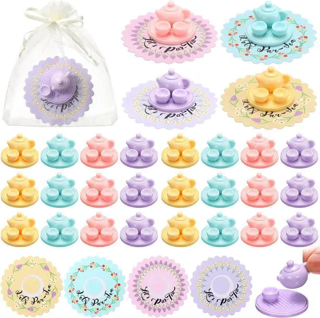 Main image of 24 Sets Small Tea Party Favors Mini Teapots Teacups Set Miniature Tea Cups Gift Resin Figures with Cards 4 Colors for Kids Carnival Prizes Birthday Party Supply