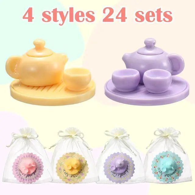 Alt view image 2 of 6 - 24 Sets Small Tea Party Favors Mini Teapots Teacups Set Miniature Tea Cups Gift Resin Figures with Cards 4 Colors for Kids Carnival Prizes Birthday Party Supply