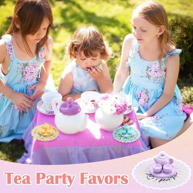 Alt view image 4 of 6 - 24 Sets Small Tea Party Favors Mini Teapots Teacups Set Miniature Tea Cups Gift Resin Figures with Cards 4 Colors for Kids Carnival Prizes Birthday Party Supply