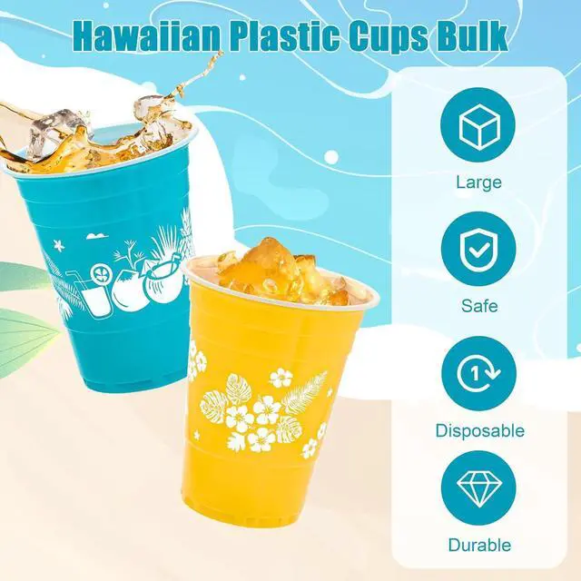 Alt view image 3 of 7 - Kochorie 60 Pieces Hawaiian Luau Cups Tiki Party Decorations Cups 16 Oz Tiki Tropical Plastic Disposable Cup Coconut Beach Decoration for Tropical Moana Birthday Supplies
