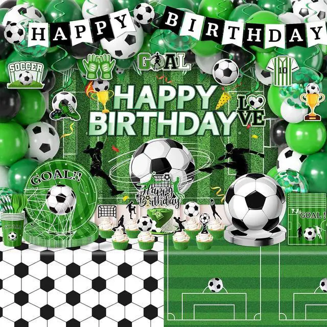 Main image of Soccer Birthday Party Decorations,276pcs Soccer Party Decorations Soccer Birthday Plates Napkins Cups Tablecloth Backdrop Cake Topper Balloon Arch for Soccer Party Supplies,Serve 24