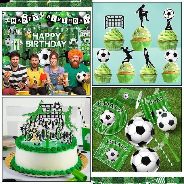 Alt view image 4 of 6 - Soccer Birthday Party Decorations,276pcs Soccer Party Decorations Soccer Birthday Plates Napkins Cups Tablecloth Backdrop Cake Topper Balloon Arch for Soccer Party Supplies,Serve 24