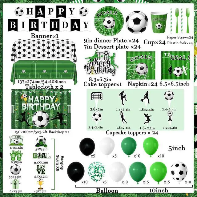 Alt view image 6 of 6 - Soccer Birthday Party Decorations,276pcs Soccer Party Decorations Soccer Birthday Plates Napkins Cups Tablecloth Backdrop Cake Topper Balloon Arch for Soccer Party Supplies,Serve 24