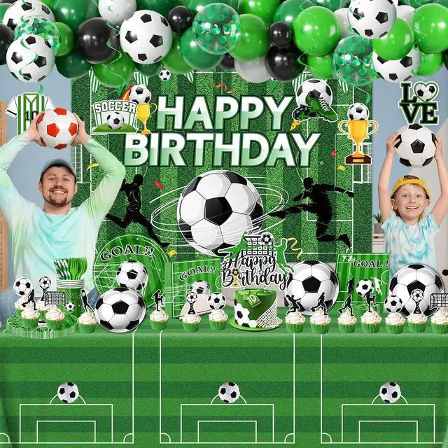 Alt view image 5 of 6 - Soccer Birthday Party Decorations,276pcs Soccer Party Decorations Soccer Birthday Plates Napkins Cups Tablecloth Backdrop Cake Topper Balloon Arch for Soccer Party Supplies,Serve 24