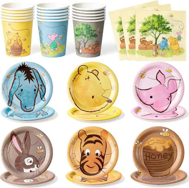 Main image of Winnie Themed Party Tableware - 90PCS Winnie Plates Napkins Cups Party Set for 30 Guests Winnie Baby Show Table Decoration Winnie Theme Disposable Dinnerware for Birthday Party Supplies