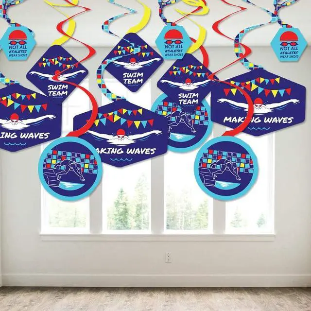 Alt view image 3 of 7 - Big Dot of Happiness Making Waves - Swim Team - Swimming Party or Birthday Party Hanging Decor - Party Decoration Swirls - Set of 40