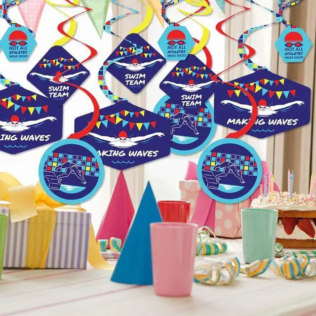 Alt view image 2 of 7 - Big Dot of Happiness Making Waves - Swim Team - Swimming Party or Birthday Party Hanging Decor - Party Decoration Swirls - Set of 40