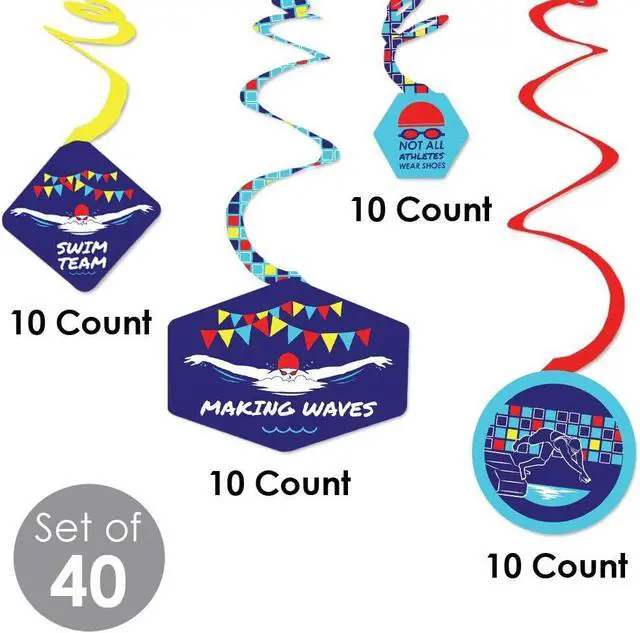 Alt view image 5 of 7 - Big Dot of Happiness Making Waves - Swim Team - Swimming Party or Birthday Party Hanging Decor - Party Decoration Swirls - Set of 40
