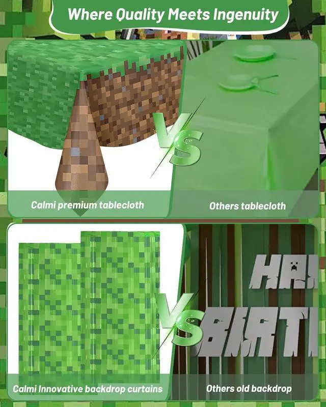 Alt view image 5 of 6 - ALL-IN-1 Pixel Balloon Arch Kit with Tablecloth and Pixel Mining Theme Curtains Backdrop for Birthday Decorations - Green Brown Black Balloons for Birthday Decorations & Video Game Party Supplies