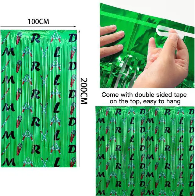 Alt view image 4 of 7 - 153pcs Green Turtle Balloon Garland Arch Kit,Include Turtle Balloons Arch, Pizza Foil Balloon,2 Pack Turtle Themed 6.6FT x 3.3FT Sparkle Metallic Tinsel Foil Fringe Curtains Backdrop