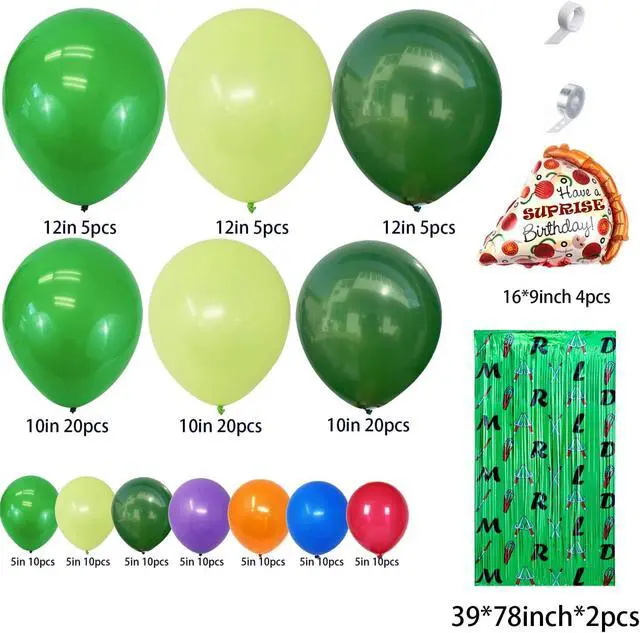 Alt view image 5 of 7 - 153pcs Green Turtle Balloon Garland Arch Kit,Include Turtle Balloons Arch, Pizza Foil Balloon,2 Pack Turtle Themed 6.6FT x 3.3FT Sparkle Metallic Tinsel Foil Fringe Curtains Backdrop