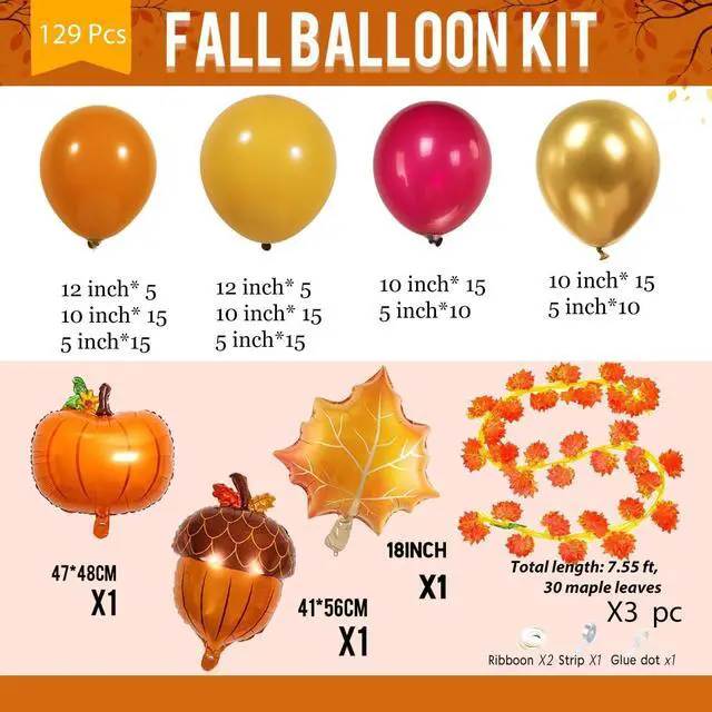 Alt view image 5 of 7 - Fall Balloons Arch Garland Kit Burnt Orange Burgundy Mustard Yellow Balloon with Maple Leaf Garland Pumpkin Pine Cone Foil for Autumn Thanksgiving Harvest Birthday Baby Shower Party Decoration